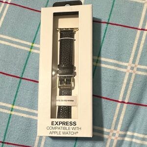 Express Black Leather Watch Band with Gold Hardware